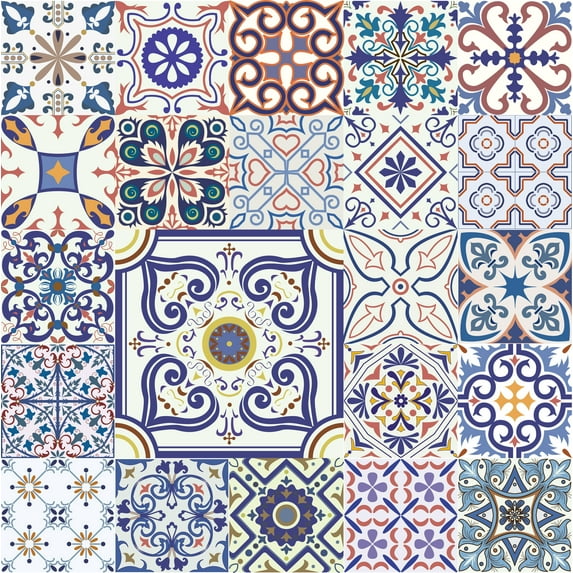 MuralsPrint Portuguese Tile Peel and Stick Wallpaper, Removable Wallpaper 10'L x 24''W