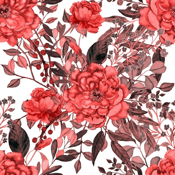 MuralsPrint Red Botanical Peonies Peel & Stick Wallpaper, Removable Wallpaper, 10'L x 24''W