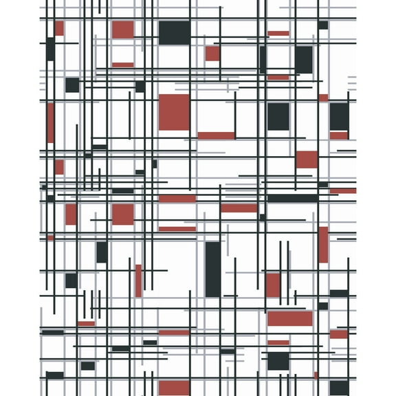 MuralsPrint Red and Black Removable Wallpaper Modern Geometrical - 24'' inch x 10'ft