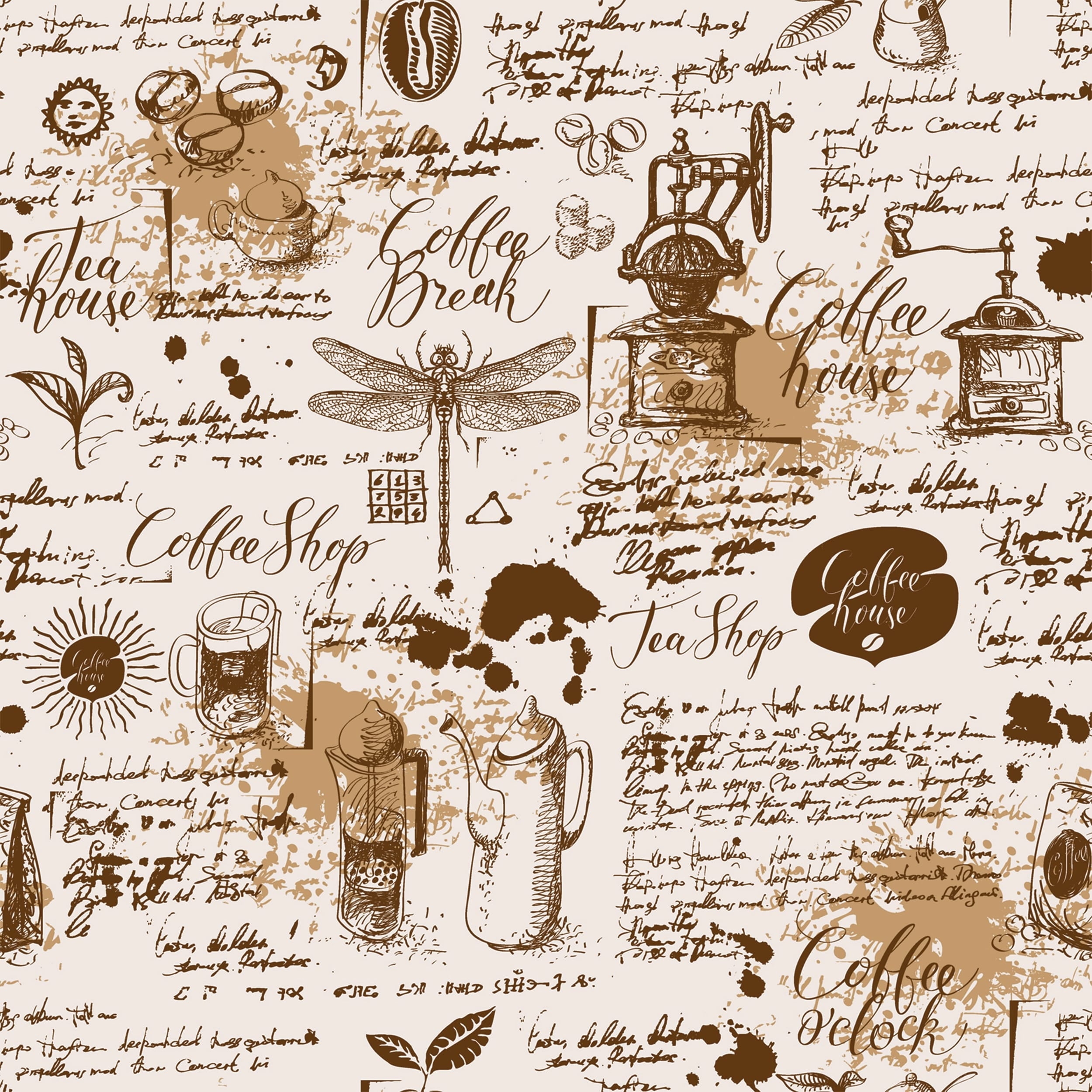 MuralsPrint Retro Coffee Theme Removable Wallpaper - 24'' inch x 10'ft