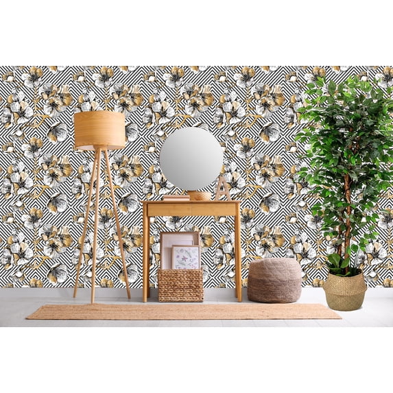 MuralsPrint Rose Gold Cherry Blossom Peel & Stick Floral Wallpaper, 10'L x 24''W, Easily Removable, Eco-Friendly