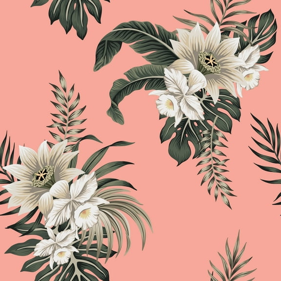 MuralsPrint Salmon Red Columbine Bouquet Peel and Stick wallpaper - 10'ft H x 24''inch W