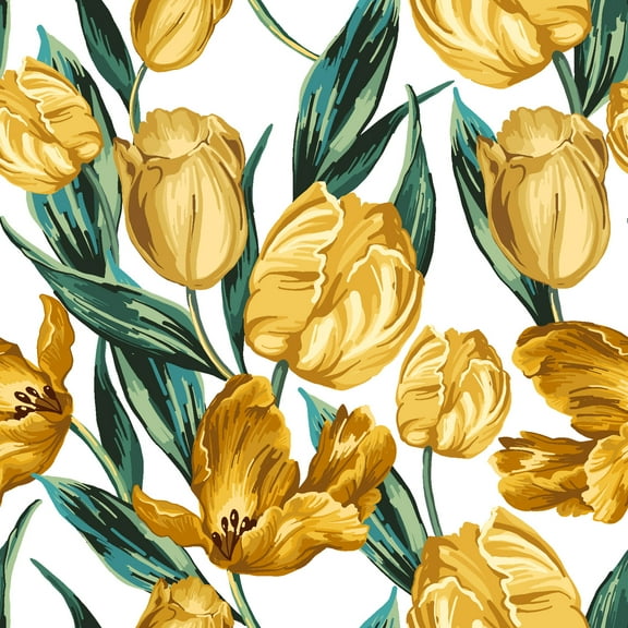 MuralsPrint Spring Yellow Tulips Peel & Stick Wallpaper, Removable Wallpaper, 10'L x 24''W