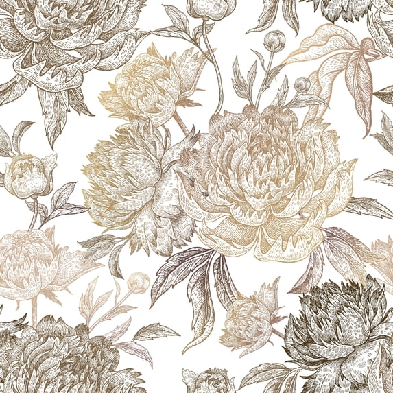 MuralsPrint Summer Golden Peonies Peel and Stick Wallpaper - 24'' inch x 10'ft
