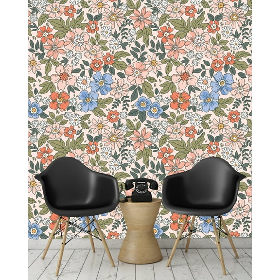 MuralsPrint Summer Pansy Florals Peel and Stick Wallpaper, Removable Floral Wallpaper 10'L x 24''W