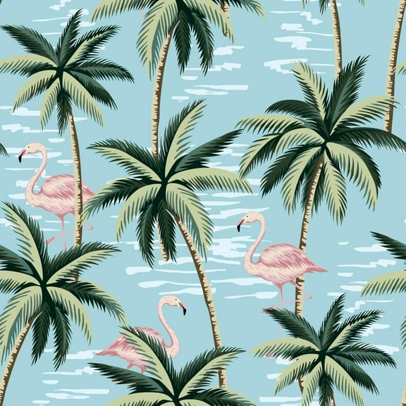 MuralsPrint Tropical Flamingos Removable Wallpaper - 10'ft H x 24''inch W