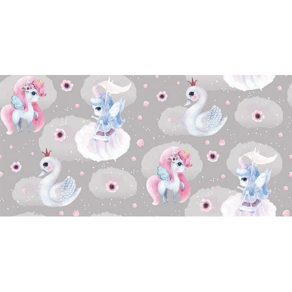 MuralsPrint Unicorn Fairy Swan Nursery Peel and Stick Wallpaper, Eco-friendly Removable Wallpaper, 10'L x 24''W