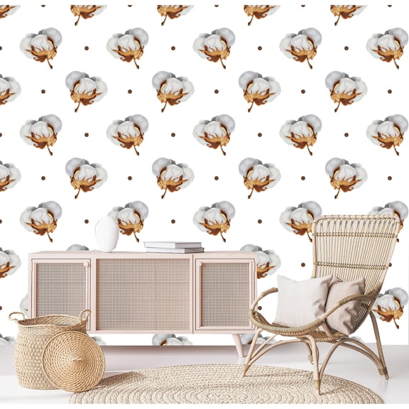 MuralsPrint White Cotton Steams Peel and Stick wallpaper - 24'' inch x 10'ft