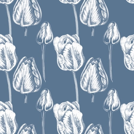 MuralsPrint White tulips Peel and Stick Wallpaper 24''w x 10'L - 24'' inch x 10'ft