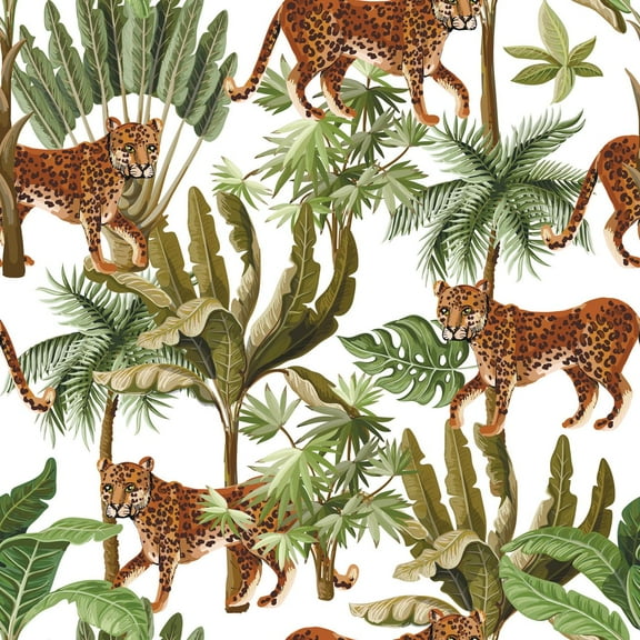 MuralsPrint Wild Leopard Exotic Trees Peel and Stick Wallpaper, Eco-friendly Removable Wallpaper, Roll Length 10'L x 24''W