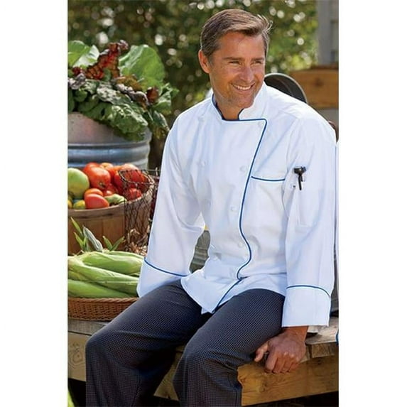 Murano Chef Coat in White with Royal Piping - 2XLarge