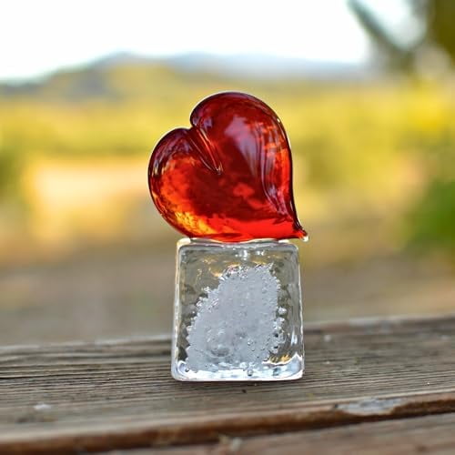 Murano Glass Heart On Cube Figurine, 3.25" Tall, Table Decor, Heart Shape Decor, Glass Paperweight, Valentines Day Statue, Handmade in Italy