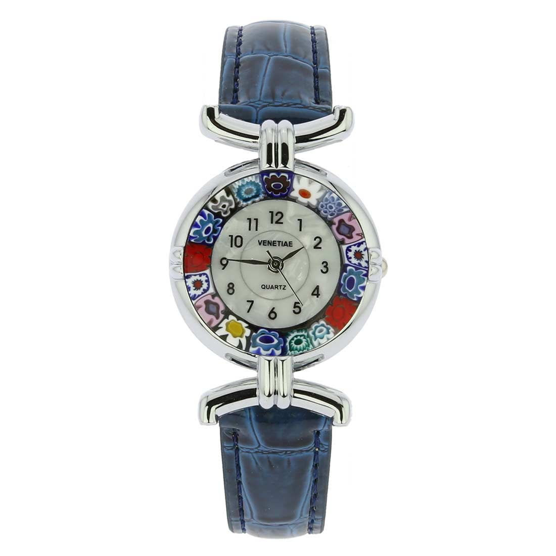 Murano Glass Millefiori Watch with Leather Band - Blue Murano Glass Millefiori Watch with Leather Band - Blue