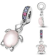 Murano Glass Pink Sea Turtle Dangle Charm Silver Plated Fit Charms Silver Original Bracelet for Jewelry Making