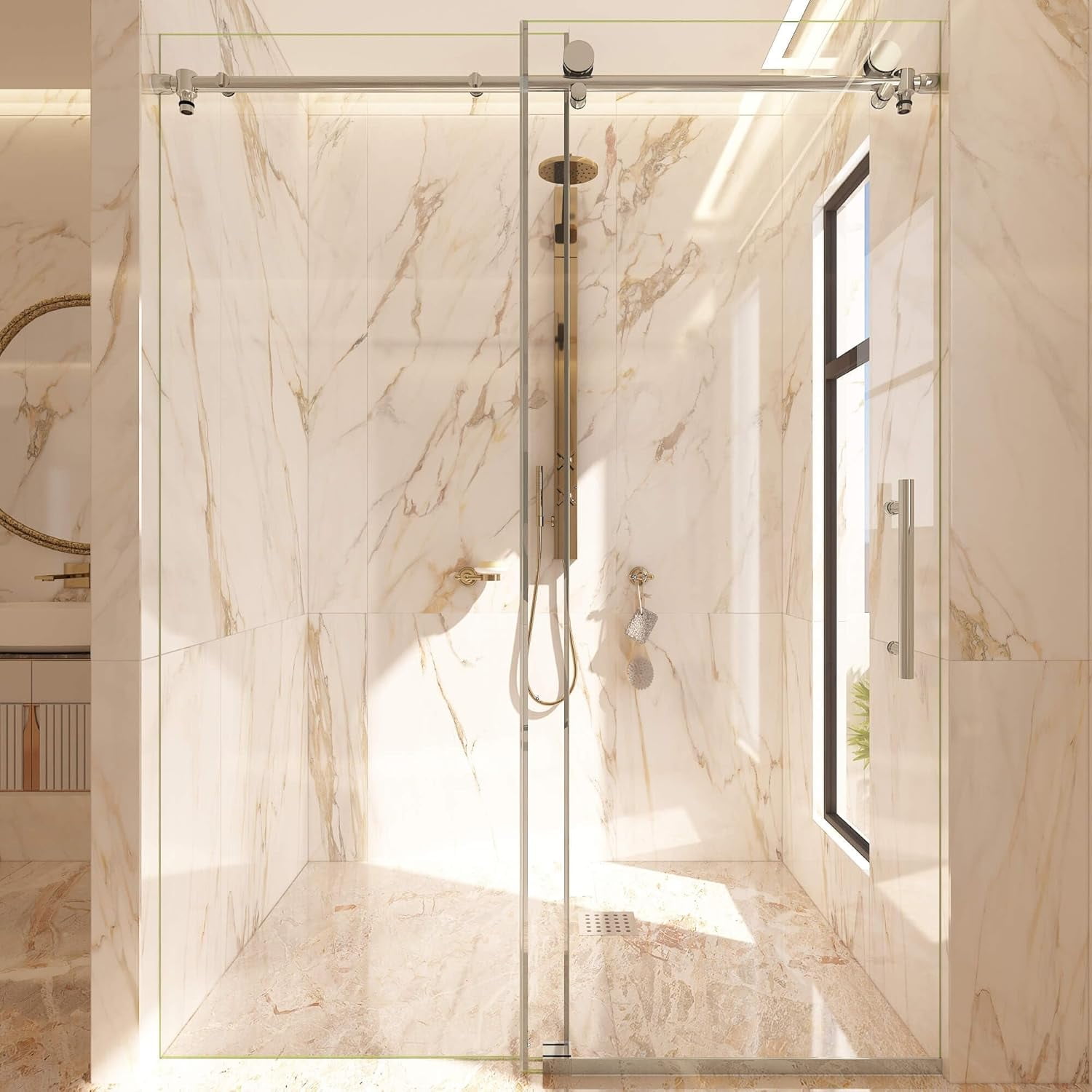 Chrome Frameless Sliding Shower Door with Clear Tempered Glass
