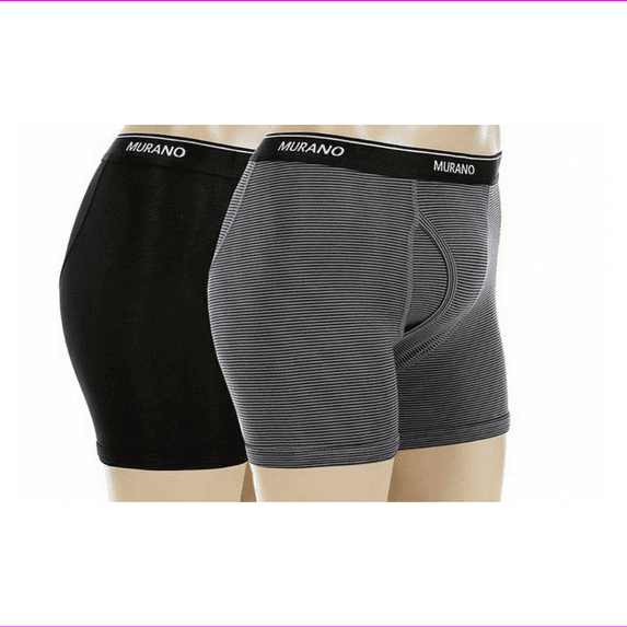 Murano Men's 2 Pairs Boxer Brief, Comfort Stretch, BlackandStripped, Size S