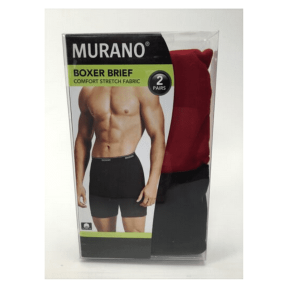 Murano Men's Solid 2 Pack Cotton Comfort Stretch Boxer Brief, Red/Black, S-28/30