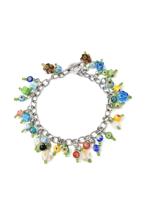 Murano Style Glass Bead Charm Ankle Bracelets For Women Adjustable Beach Fashion Foot Jewelry Beaded Anklet in Stainless Steel Boho Women 8" Birthday Christmas Gifts