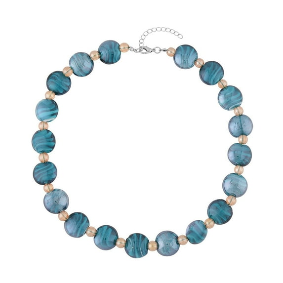 Shop LC Murano Style Glass Beaded Necklaces for Women 20 Inches with 2 Inch Extender in Silvertone Boho Summer Beachy Choker Necklace for Women Jewelry Birthday Gifts for Women