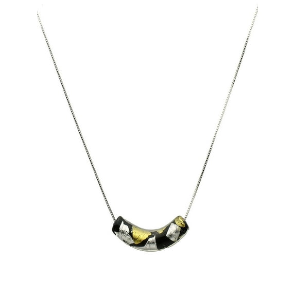 Murano-style Glass Noodle Bead Station Sterling Silver Box Chain Necklace 16"+2" Extender