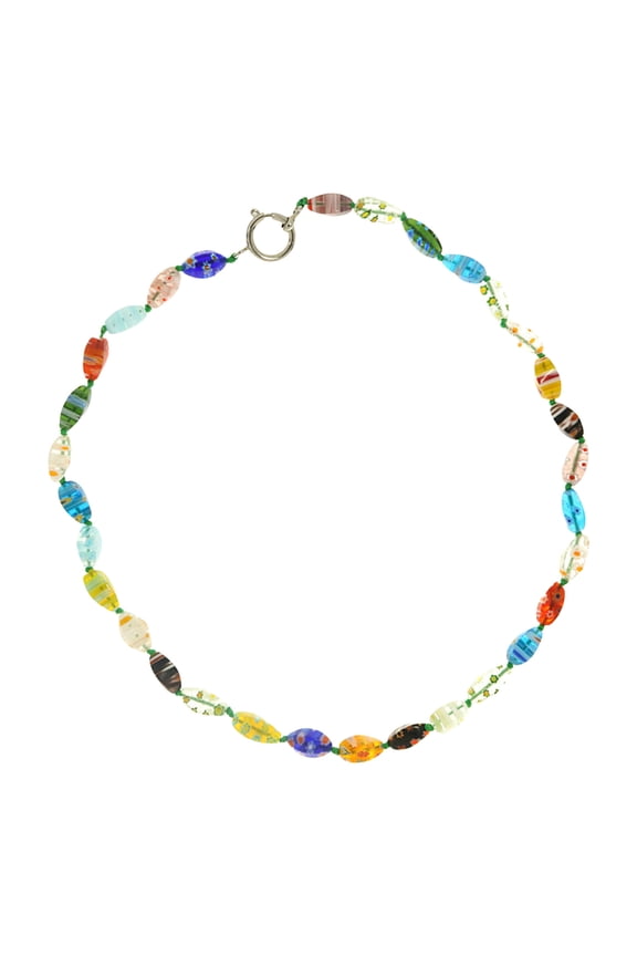 Muranos Styles Blown Glass Beaded Necklace for Women Colorful Opal Beads Collarbone Chain Unique Handmade Neck Jewelry