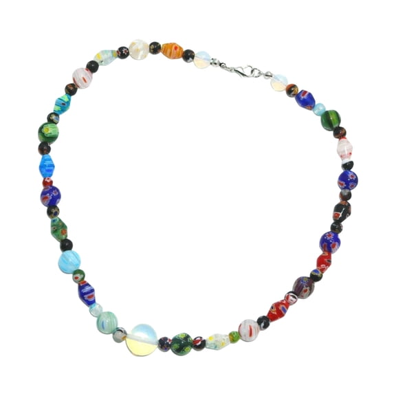 Muranos Styles Blown Glass Beaded Necklace for Women Colorful Opal Beads Collarbone Chain Unique Handmade Neck Jewelry