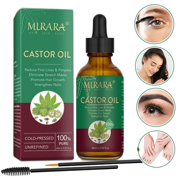 Murara Organic Castor Oil for Hair Care,Fade Fine Lines and Wrinkles, Pure Cold Pressed Castor Oil for Hair,Eyelashs,Eyebrows,Face and Skin Care