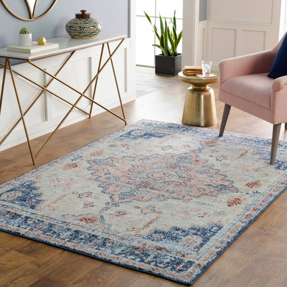 Murat Blue/Cream 7'10" x 10' Traditional Rectangle Area Rug