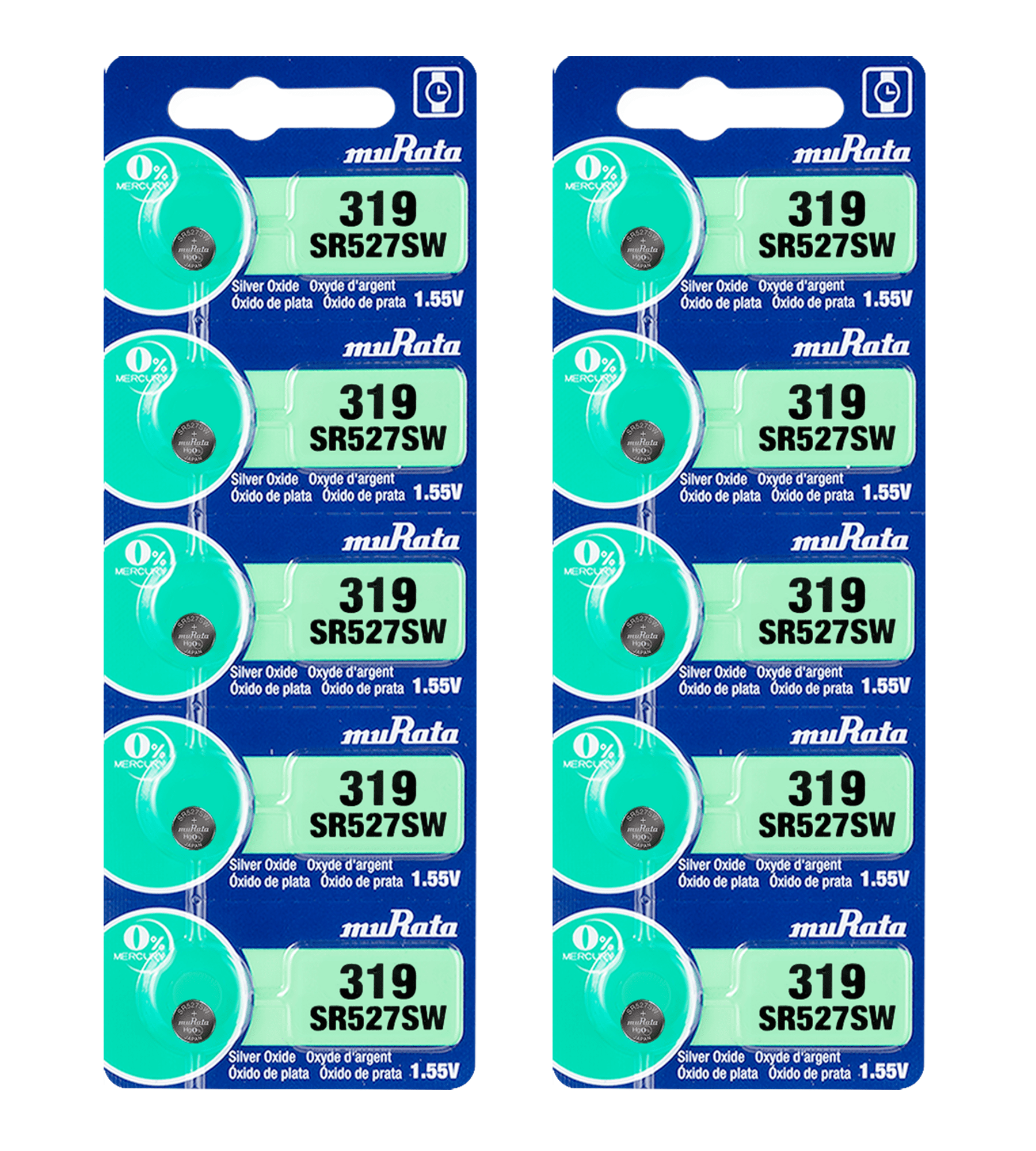 Murata 319 SR527SW Battery 1.55V Silver Oxide Watch Button Cell