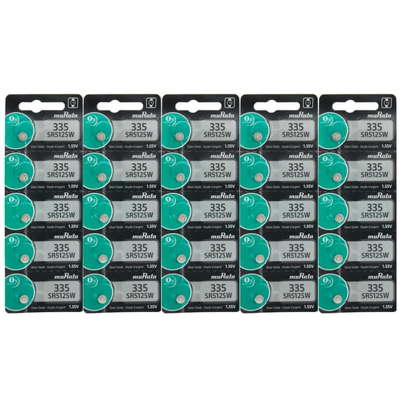 Murata 335 (SR512SW) 1.55V Silver Oxide 0%Hg Mercury Free Watch Battery 25 count