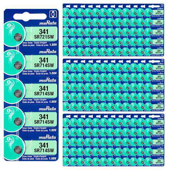 Murata 341 SR714SW Battery 1.55V Silver Oxide Watch Button Cell - Replaces Sony 341 (500 Batteries)