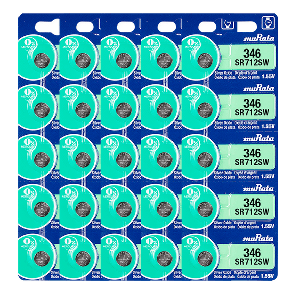 Murata 346 SR712SW Battery 1.55V Silver Oxide Watch Button Cell - Replaces Sony 346 (25 Batteries)