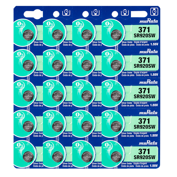 Murata 371 SR920SW Battery 1.55V Silver Oxide Watch Button Cell - Replaces Sony 371 (20 Batteries)