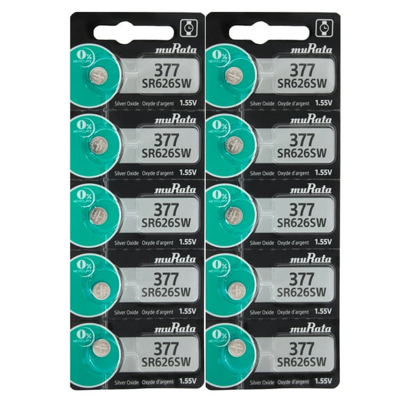 Murata 377 (SR626SW) 1.55V Silver Oxide Battery (10 Pack)