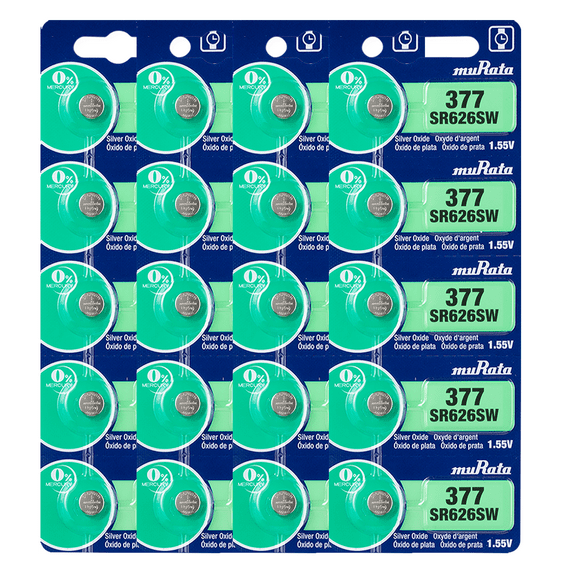 Murata 377 SR626SW Battery 1.55V Silver Oxide Watch Button Cell - Replaces Sony 377 (20 Batteries)