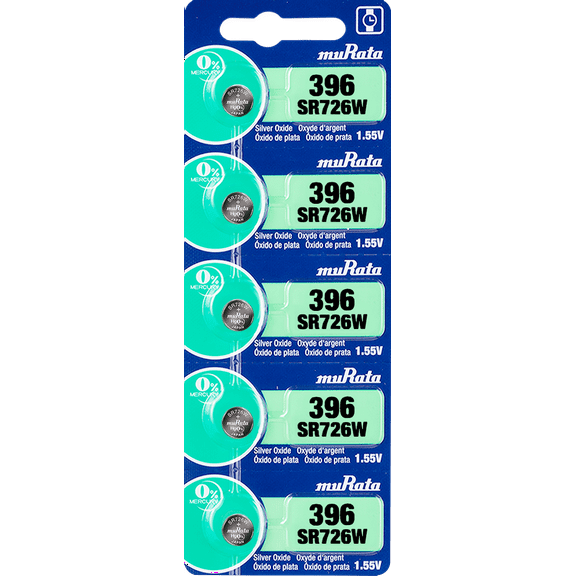 Murata 396 SR726W Battery 1.55V Silver Oxide Watch Button Cell - Replaces Sony 396 (5 Batteries)