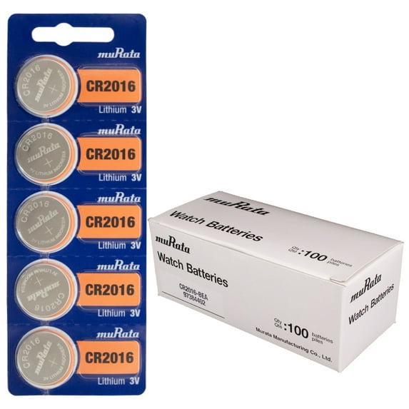 Murata CR2016 85mAh 3V Lithium (LiMnO2) Coin Cell Watch Battery - 120 Bulk