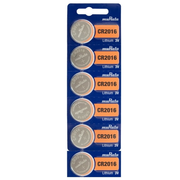 Murata CR2016 Lithium Battery 3V, 6 Pack
