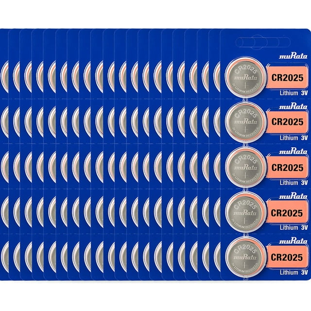 Murata CR2025 Battery 3V Lithium Coin Cell Replaces Sony CR2025 (100 Batteries)