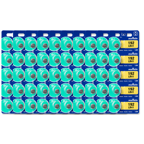 Murata LR41 Battery 1.55V Alkaline Button Cell (100 Batteries)