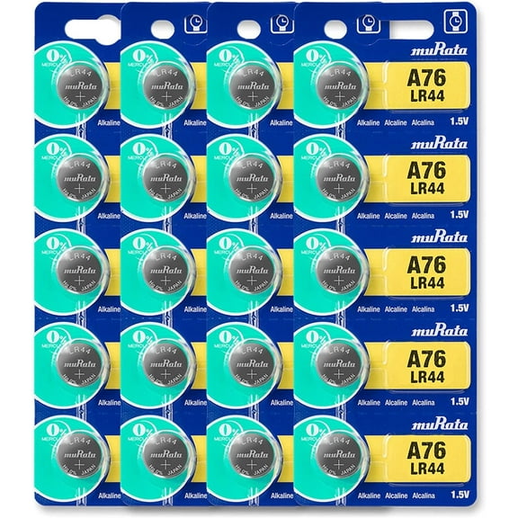 Murata LR44 Battery 1.55V Alkaline Button Cell - Replaces Sony LR44 (20 Batteries)