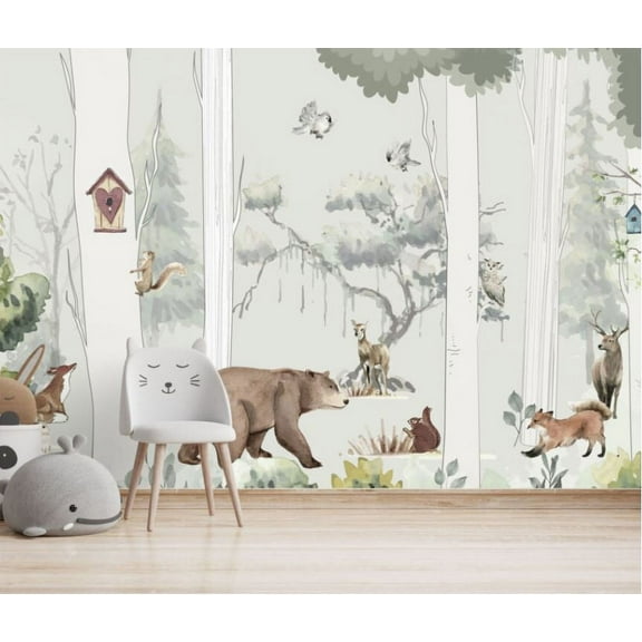 Muravie Animals in the Forest 3D Wallpaper for Kids Room