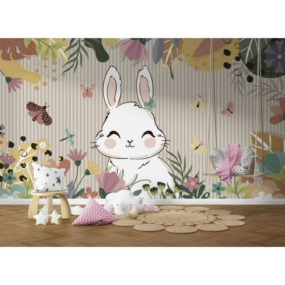 Muravie Cute Bunny and Butterfly Wallpaper