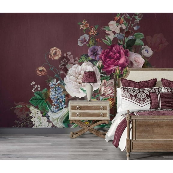 Muravie Large Rose Pattern Claret Red Background 3D Wallpaper