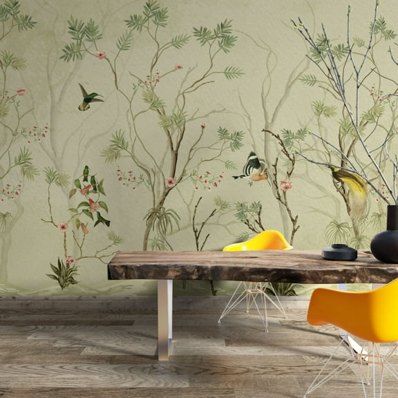 Muravie Peanut Green Bird and Flower 3D Wallpaper