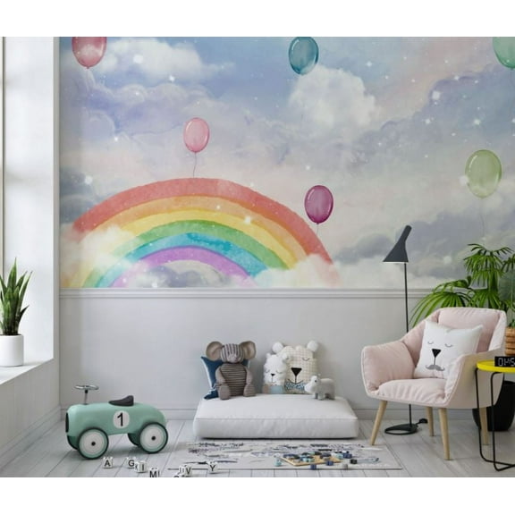 Muravie Rainbow and Balloons 3D Wallpaper for Kids Room