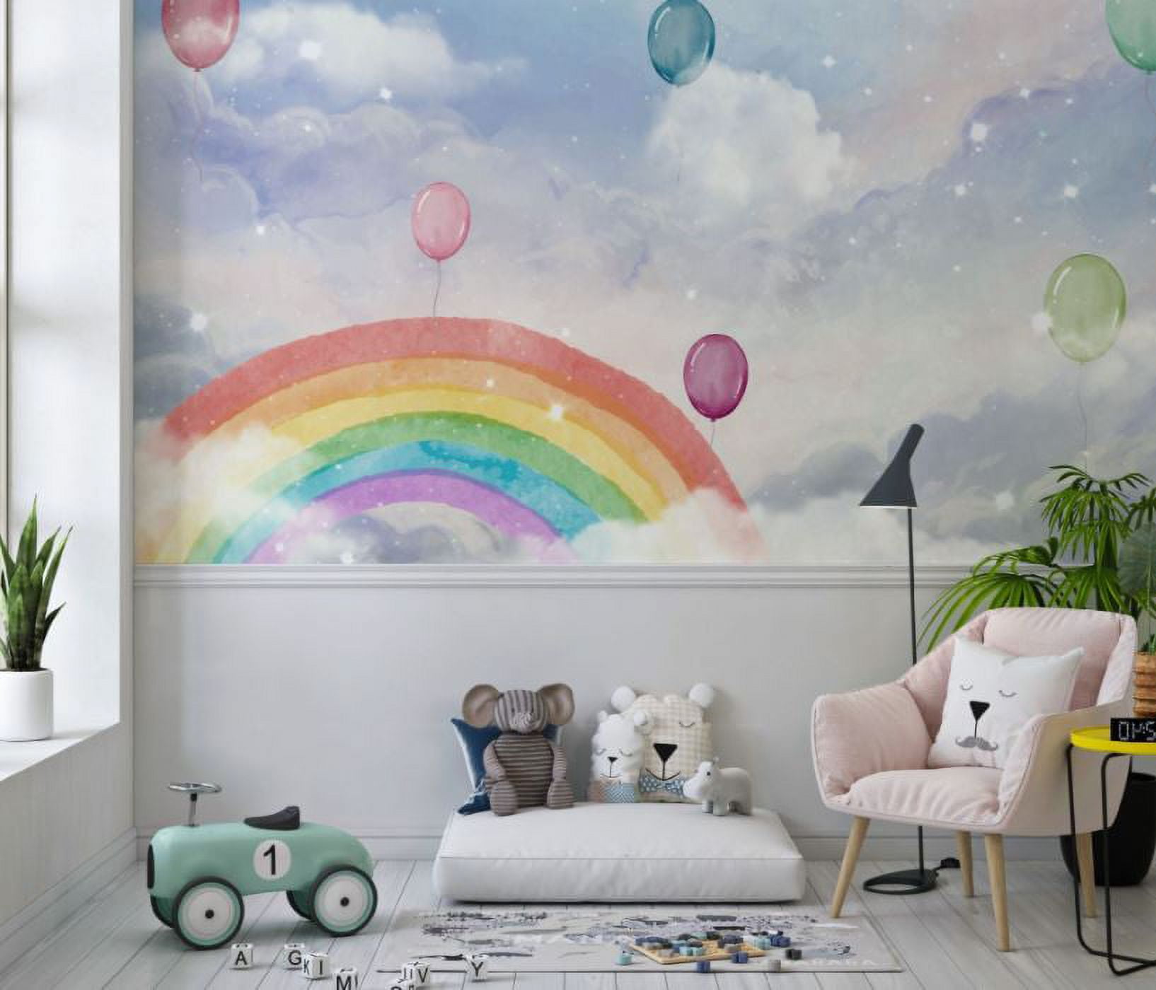 Muravie Rainbow and Balloons 3D Wallpaper for Kids Room - Walmart.com