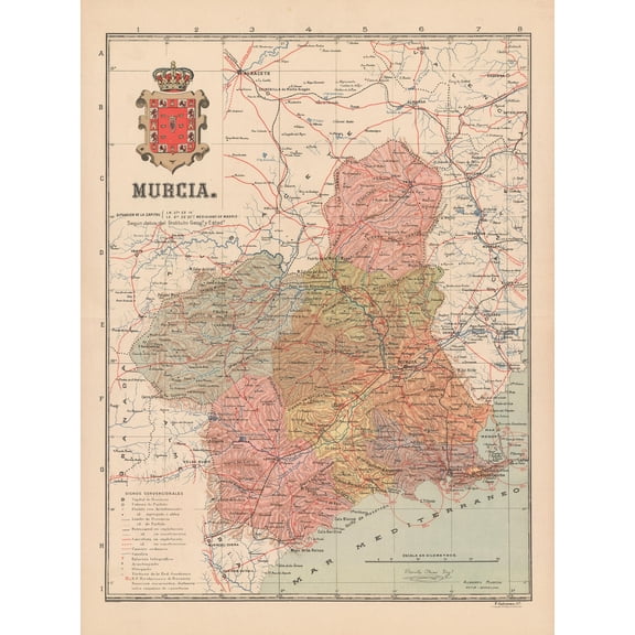 Historic Map - Murcia Spain - Martin 1911 - 23 x 30.79 - Vintage Wall Art