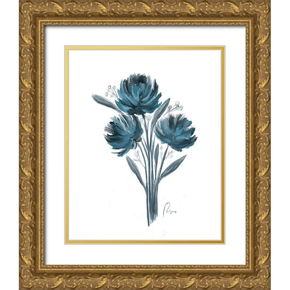 Murdock, Ramona 12x14 Gold Ornate Wood Framed with Double Matting Museum Art Print Titled - Teal Bouquet II