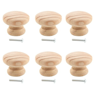 Murdoffiu Wooden Handle 6Pcs Solid Wood Handle Nordic Style Door Handles Wardrobe Knobs with Screws